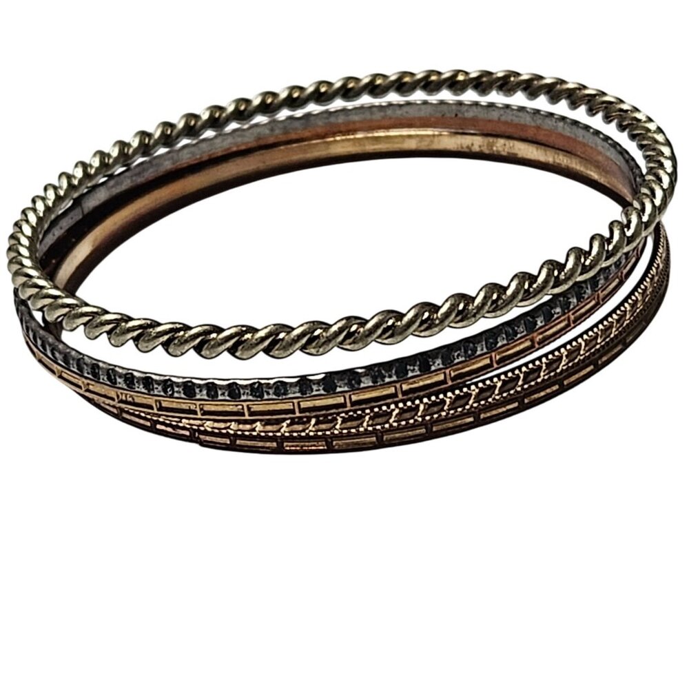 Vintage Mixed Metal Bangles Set Of 5 Retro Classic Fashion Jewelry 80s 90s